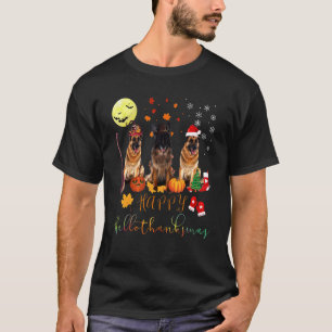 Duitse Herdershond Blij Hallothanksmas Familie Xm T-shirt