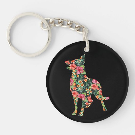 Duitse Herdershond Bloem Grappige Hond Silhouet Bl Sleutelhanger (Voorkant)