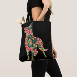 Duitse Herdershond Bloem Grappige Hond Silhouet Bl Tote Bag