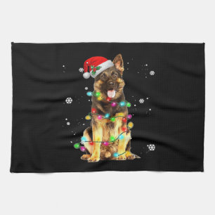 Duitse Herdershond Boom Kerstmuts Kerstmis Honden  Theedoek