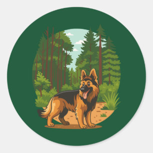 Duitse Herdershond Bos Avontuur Hond Ronde Sticker