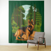 Duitse Herdershond Bos Avontuur Hond Wandkleed (In situ)