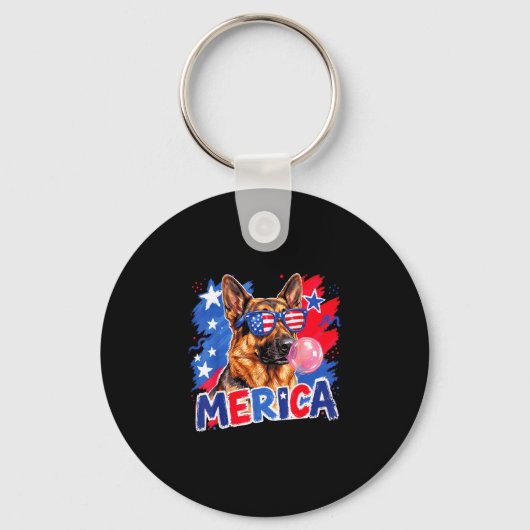 Duitse herdershond bubblegum 4 juli Amerikaans Sleutelhanger (Voorkant)