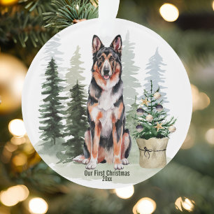 Duitse Herdershond Dennenboom Aquarel Kerstmis Ornament