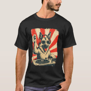 Duitse Herdershond DJ House Muziek Retro Hondenlie T-shirt