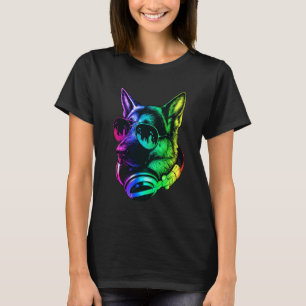 Duitse Herdershond DJ Koptelefoon Retro Muziek Hon T-shirt