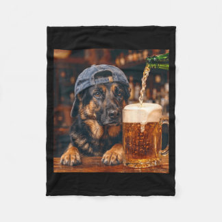 Duitse Herdershond Drinkt Bier Grappige Honden Mem Fleece Deken