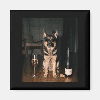 Duitse Herdershond drinkt Champagne Grappige Vader Magneet