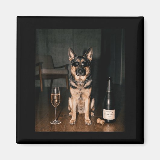 Duitse Herdershond drinkt Champagne Grappige Vader Magneet (Voorkant)
