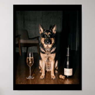 Duitse Herdershond drinkt Champagne Grappige Vader Poster
