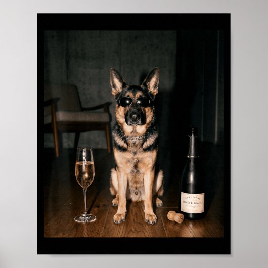 Duitse Herdershond drinkt Champagne Grappige Vader Poster (Voorkant)