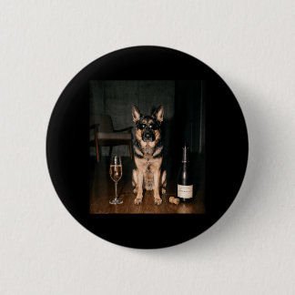 Duitse Herdershond drinkt Champagne Grappige Vader Ronde Button 5,7 Cm