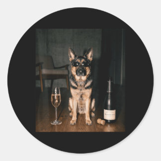 Duitse Herdershond drinkt Champagne Grappige Vader Ronde Sticker