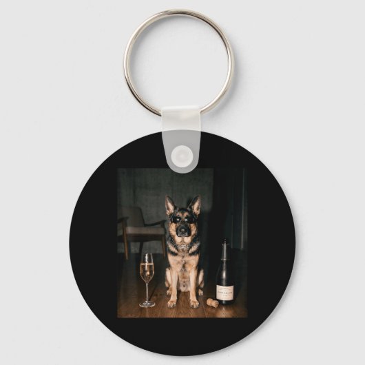 Duitse Herdershond drinkt Champagne Grappige vader Sleutelhanger (Voorkant)