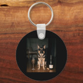 Duitse Herdershond drinkt Champagne Grappige vader Sleutelhanger (Voorkant)