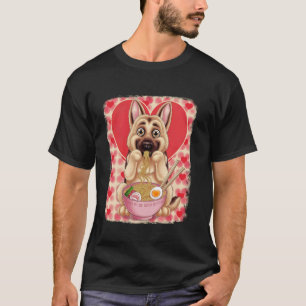 Duitse Herdershond Eet Ramen Noedels Kom Op Valen T-shirt