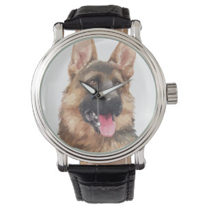 Duitse herdershond Elzassische GSD Pet Waterverf Horloge