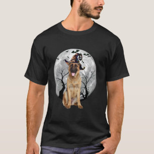 Duitse Herdershond En Maan Halloween Kostuum Hond T-shirt