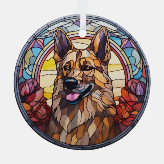 Duitse herdershond gekleurd glas ornament (Achterkant)