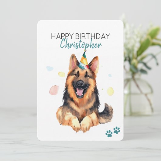 Duitse herdershond gepersonaliseerd Gelukkige Verj Kaart (Staand voorkant)