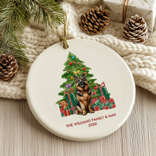 Duitse herdershond gepersonaliseerde kerst keramisch ornament