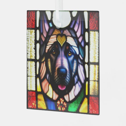 Duitse herdershond "Glas in lood" Glas Ornament (Voorkant links)