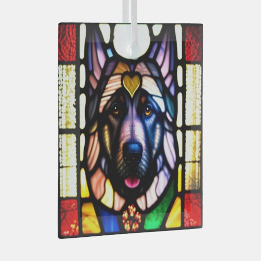 Duitse herdershond "Glas in lood" Glas Ornament (Voorkant Rechts)