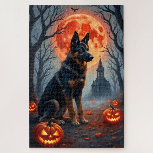 Duitse Herdershond Gotisch Bos Halloween Kunst Legpuzzel (Verticaal)