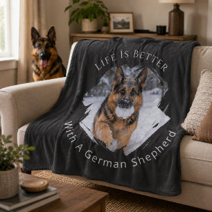 Duitse Herdershond GSD Foto Leven Is Beter Zwart Fleece Deken