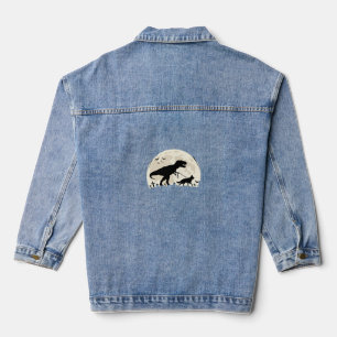 Duitse Herdershond Halloween Dinosaur Maan Silhoue Denim Jacket