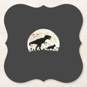 Duitse Herdershond Halloween Dinosaur Maan Silhoue Kartonnen Onderzetters