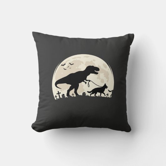 Duitse Herdershond Halloween Dinosaur Maan Silhoue Kussen (Voorkant)