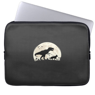 Duitse Herdershond Halloween Dinosaur Maan Silhoue Laptop Sleeve