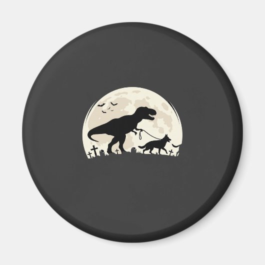 Duitse Herdershond Halloween Dinosaur Maan Silhoue Magneet (Voorkant)