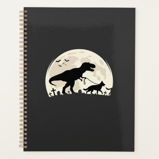 Duitse Herdershond Halloween Dinosaur Maan Silhoue Planner (Voorkant)
