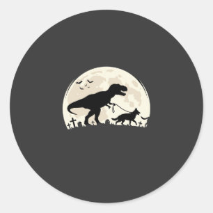 Duitse Herdershond Halloween Dinosaur Maan Silhoue Ronde Sticker
