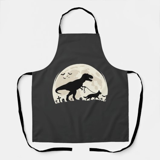 Duitse Herdershond Halloween Dinosaur Maan Silhoue Schort (Voorkant)