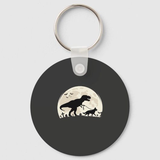 Duitse Herdershond Halloween Dinosaur Maan Silhoue Sleutelhanger (Voorkant)