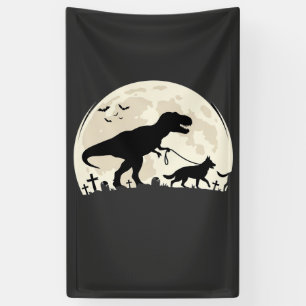 Duitse Herdershond Halloween Dinosaur Maan Silhoue Spandoek