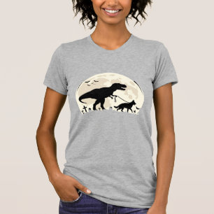 Duitse Herdershond Halloween Dinosaur Maan Silhoue T-shirt