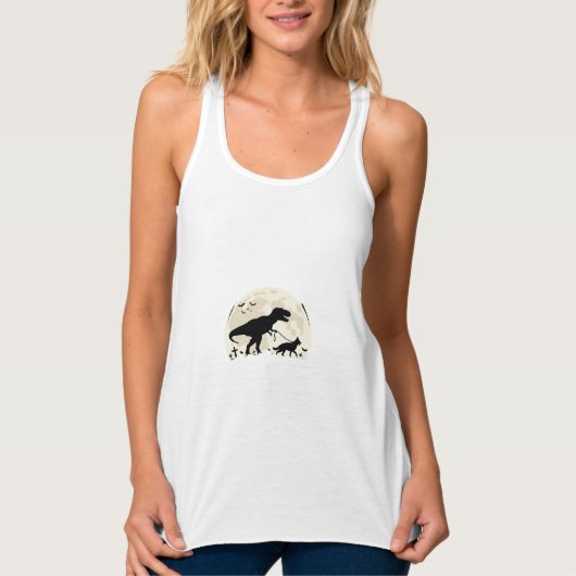 Duitse Herdershond Halloween Dinosaur Maan Silhoue Tanktop (Voorkant)