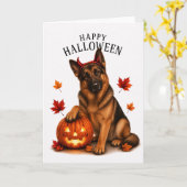Duitse Herdershond Halloween DuivelsHond Kaart (Gele Bloem)
