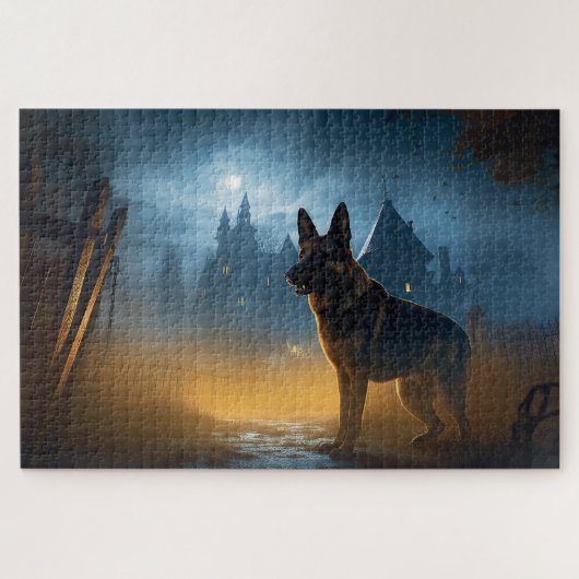Duitse Herdershond Halloween Griezelen Legpuzzel (Horizontaal)