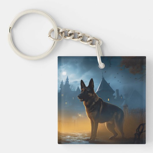 Duitse Herdershond Halloween Griezelen Sleutelhanger (Voorkant)