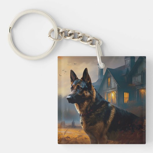 Duitse Herdershond Halloween Griezelen Sleutelhanger (Voorkant)