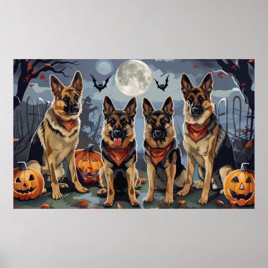 Duitse Herdershond Halloween Griezelig Poster (Voorkant)