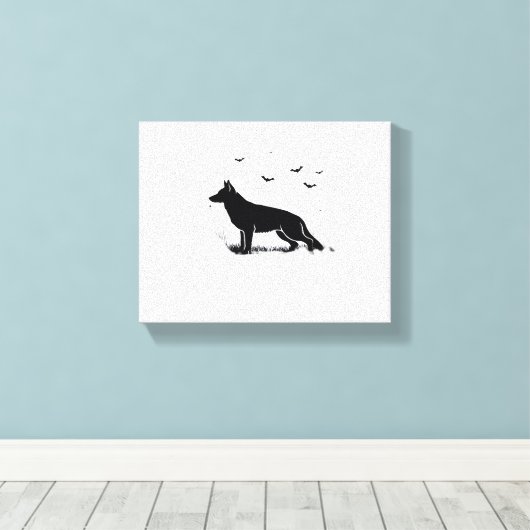 Duitse herdershond – Halloween Moon Silhouette Cl Canvas Afdruk (Insitu (Houten vloer))