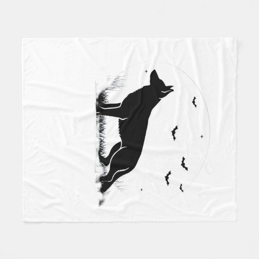 Duitse herdershond – Halloween Moon Silhouette Cl Fleece Deken (Voorkant (Horizontaal))