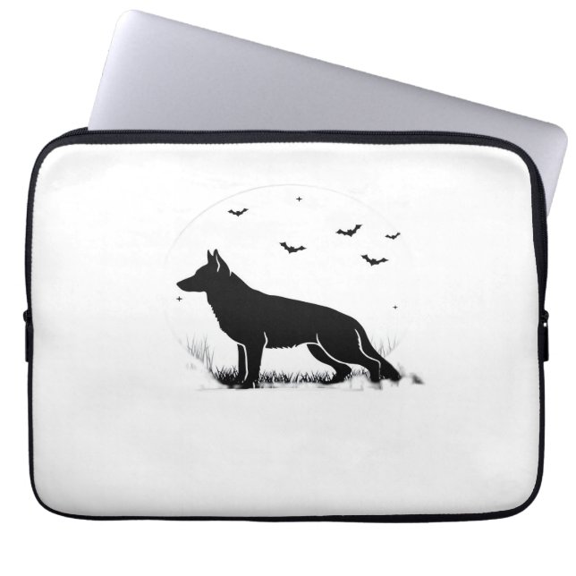 Duitse herdershond – Halloween Moon Silhouette Cl Laptop Sleeve (Voorkant)