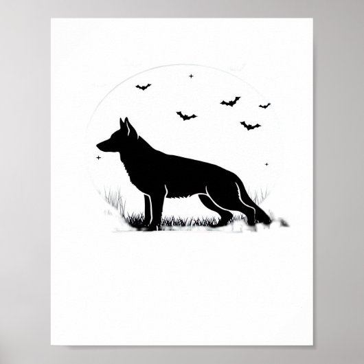 Duitse herdershond – Halloween Moon Silhouette Cl Poster (Voorkant)